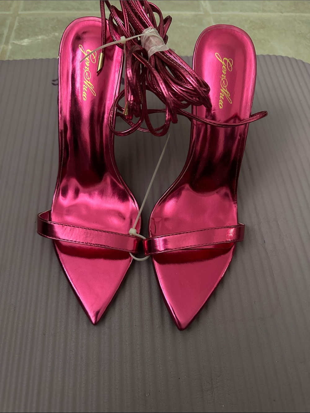 Report Metallic Fuchsia Lace-Up Pointed Toe Heels